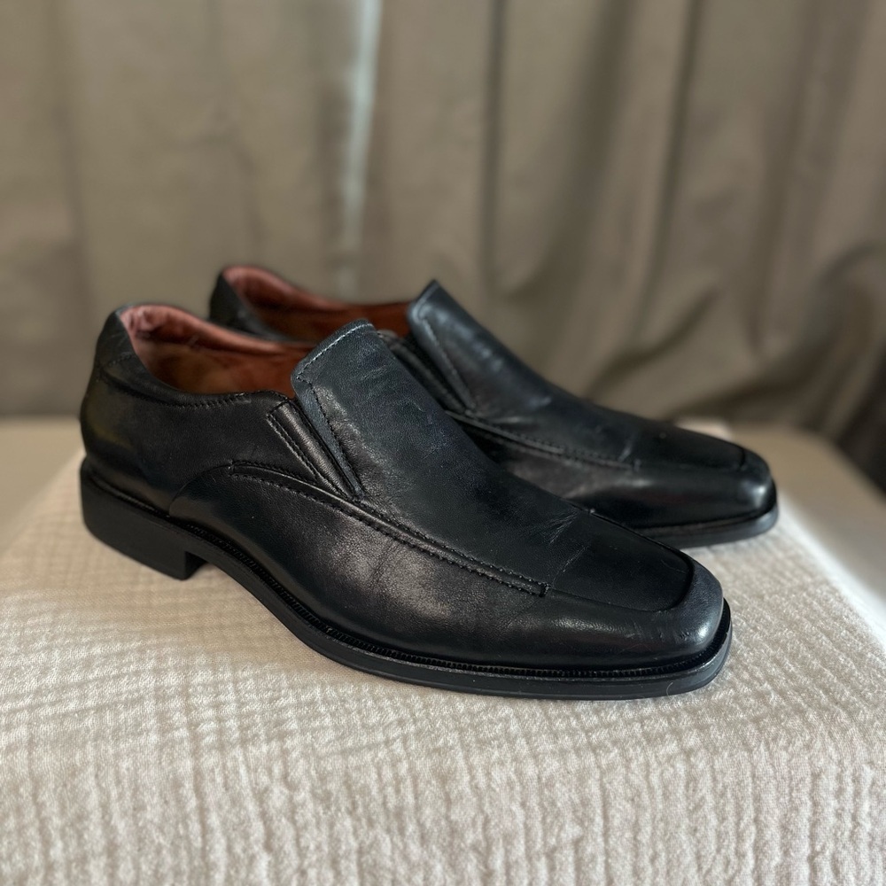 Johnston & Murphy Black Leather Sheepskin Loafers Men's Size 9M Casual Dress